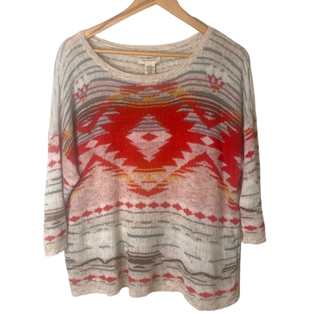 Denim & Supply Ralph Lauren XL Southwestern Aztec 3/4 Sleeve Linen Blend…